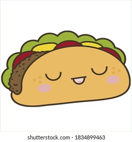 taco cute smile,happy taco, Taco Mustache Mascot Cartoon Vector Icon Illustration. Flat Cartoon Style Suitable for Web Landing Page, Banner, Flyer, Sticker, Card