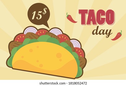 taco day celebration mexican poster with price tag vector illustration design