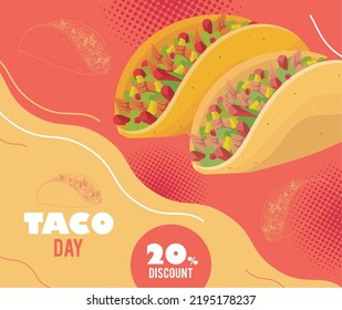 taco day lettering postcard with discount