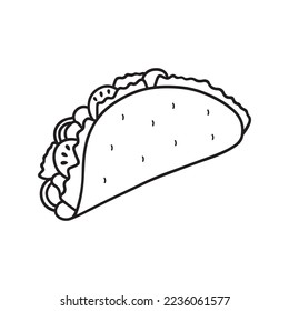 Taco doodle. Mexican food in sketch style. Hand drawn vector illustration isolated on white background