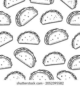 Taco doodle seamless pattern with black and white color suitable for background or decoration