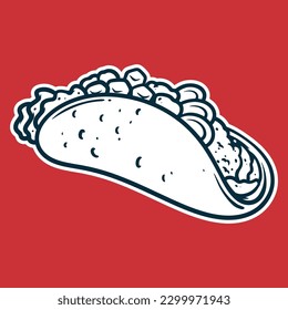 Taco - Drawing vector illustration, black and white colors, simple doodle hand drawn