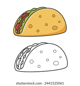 Taco dibujo ilustración vectorial. Caricatura. Estilo de contorno de diseño simple. Estilo de arte lineal