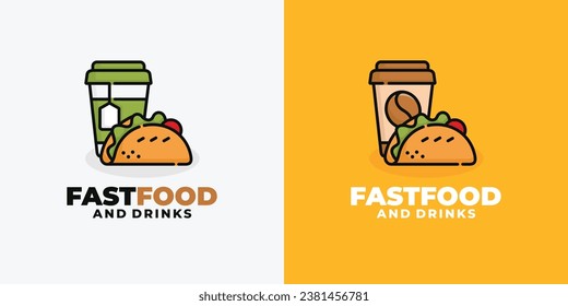 Taco and drink fast food logo design vector