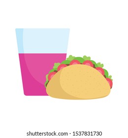 taco with drink food tradition mexico icon vector illustration