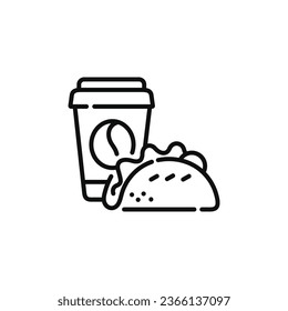 Taco and drink line icon. Fast food line icon isolated on white background