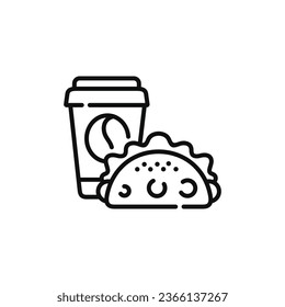 Taco and drink line icon. Fast food line icon isolated on white background