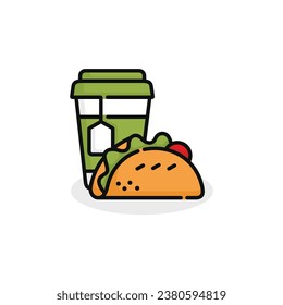 Taco and drink vector illustration. Fast food icon isolated on white background