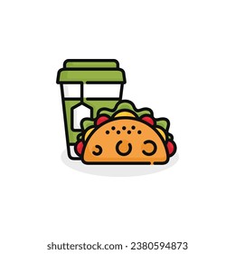 Taco and drink vector illustration. Fast food icon isolated on white background