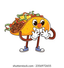 Taco Fast Food Character Isolated Retro Cartoon Vector