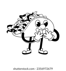 Taco Fast Food Character Isolated Retro Cartoon Vector
