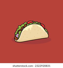 Taco, fast food icon, menu snack, Mexican cuisine sandwich, vector isolated. Fastfood restaurant and street food snack meals, taco tortilla with meat with vegetables, delivery of takeaway food