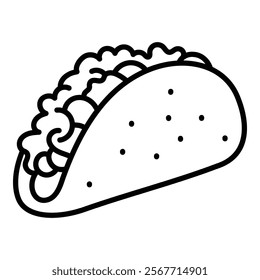 Taco, fast food, mexican food, street food round line vector icon with editable stroke 