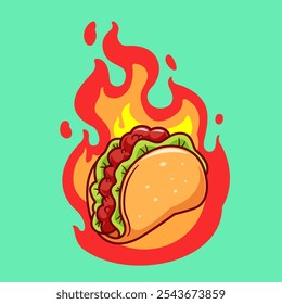 Taco con ilustración de icono de Vector de dibujos animados de fuego. Concepto de icono de objeto de comida Vector de Premium aislado. Estilo plano de la historieta