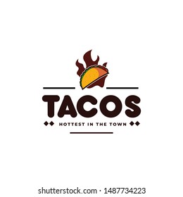 Taco and fire, hot taco logo icon vector template on white baclground