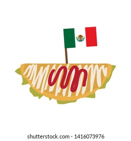 Taco with a flag of Mexico. Traditional mexican food - Vector