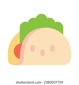 Taco in flat icon. Mexican food, tortilla, lettuce, sandwich, burrito