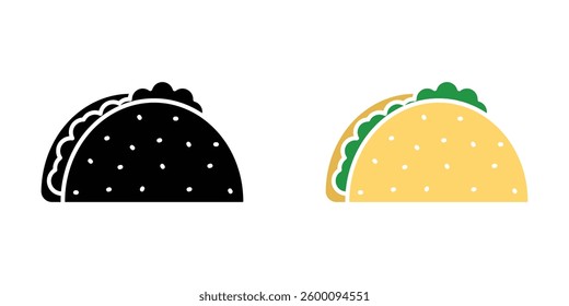 Taco flat and liner vector icons set
