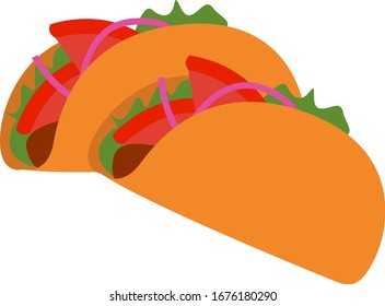 Taco food, illustration, vector on white background.