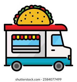 taco food truck colour fill vector line icon with editable stroke 