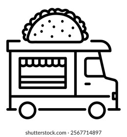 A taco food truck round line vector icon with editable stroke 