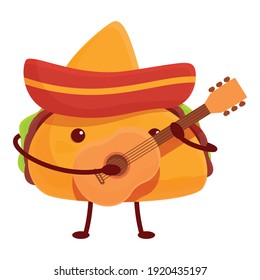 Taco with guitar icon. Cartoon of taco with guitar vector icon for web design isolated on white background