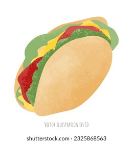 Taco hand drawn, isolated on white background  ,vector illustration EPS 10