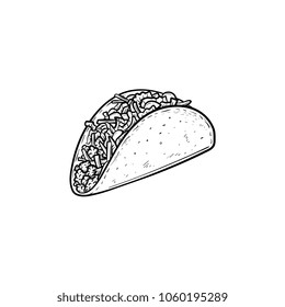 Taco hand drawn outline doodle icon. Traditional mexican fast food - taco vector sketch illustration for print, web, mobile and infographics isolated on white background.