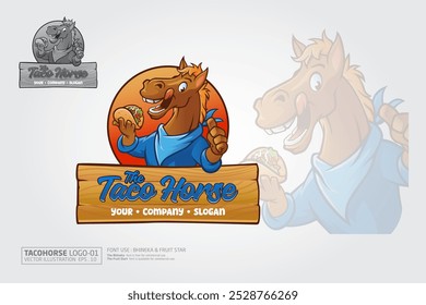 Taco Horse Logo Cartoon Character. Awesome and Unique Mascot Logo Illustration for your playful company.