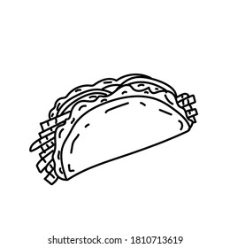 Taco Icon. Doodle Hand Drawn or Black Outline Icon Style