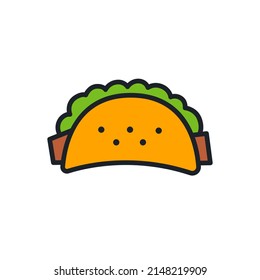 Taco icon. Fast food isolated line color icons