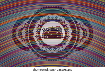 taco icon inside colorful emblem. Showy chic background. Vector illustration. 