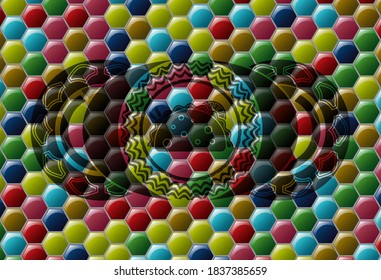 taco icon inside Colorful multicolored realistic emblem. Hexagon fashionable background. Artistic illustration. 