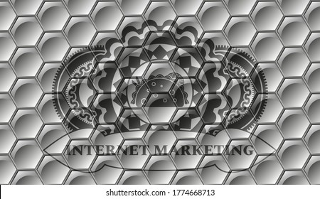 taco icon and Internet marketing text grey shiny hexagon pattern realistic badge. Trendy handsome background. Illustration. 