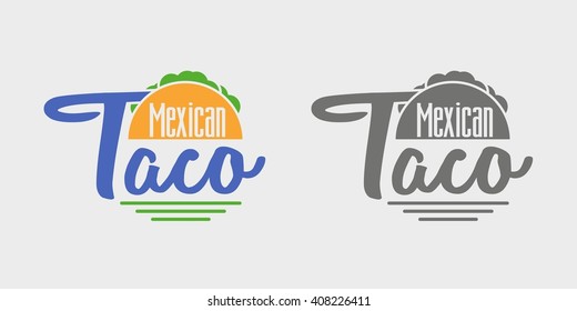 Taco icon or logo concept. Vector dark grey and color icon on light grey background 