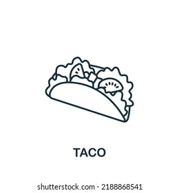 Icono del taco. Línea simple monocroma Icono de Fastfood para plantillas, diseño web e infografías