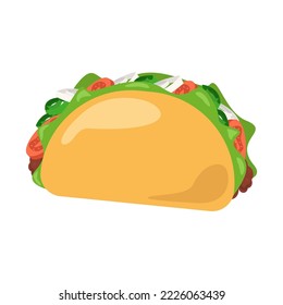 Taco icon with onion, salad, tomato, cheese and cutlet vector illustration design isolated