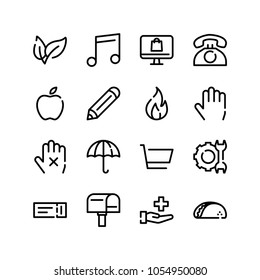 Taco icon with service, umbrella and telephone symbols. Set of medical, leaf, quaver icons and quaver concept. Editable vector elements for logo app UI design.