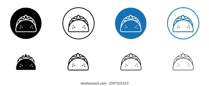 Taco icon set in black and blue colors on white background
