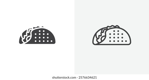 Taco icon set in black flat solid and outlined style.