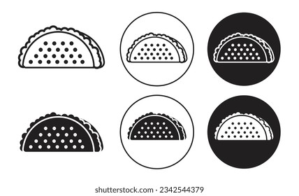 Taco icon set. Simple burrito line vector symbol in black filled and outlined style.