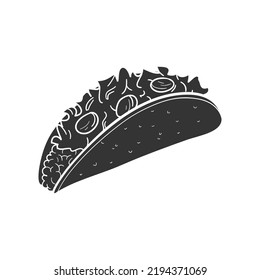 Taco Icon Silhouette Illustration. Mexican Food Vector Graphic Pictogram Symbol Clip Art. Doodle Sketch Black Sign.