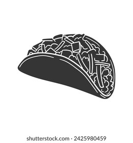 Taco Icon Silhouette Illustration. Mexican Food Vector Graphic Pictogram Symbol Clip Art. Doodle Sketch Black Sign.