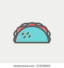 Taco icon thin line for web and mobile, modern minimalistic flat design. Vector icon with dark grey outline and offset colour on light grey background.