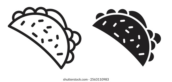 Taco icons in black line and filled versions