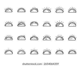 Taco Icons Collection - Vector Line Art Mexican Food Symbols for Restaurant Design, Food Apps, Menu Graphics, Mexican Cuisine Branding, Takeaway Materials, and Culinary Website Element