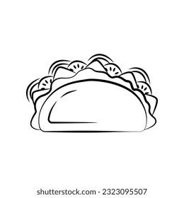 Taco illustration in doodle style. Taco mexican food.Taco with meat, vegetable and tortilla. illustration for print, web, mobile and infographics. Traditional mexican fast-food. Vector illustration