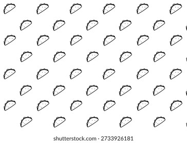 A taco illustration pattern with black outline and white background, food packaging, menu illustration	