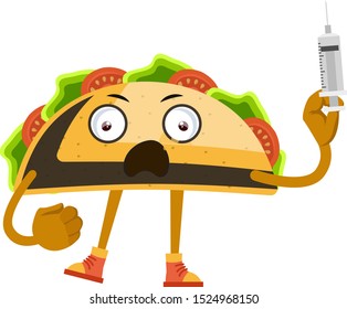 Taco with injection, illustration, vector on white background.