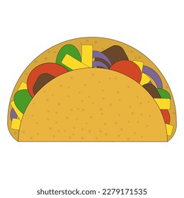 Taco isolated on white background. National Mexican food.
